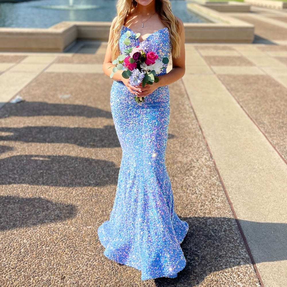 Portia and Scarlett Blue Sequin Prom Gown